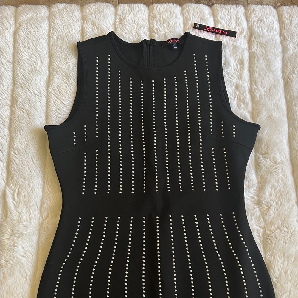Xtaren Black Maxi Dress with Metal Studded Linear Design